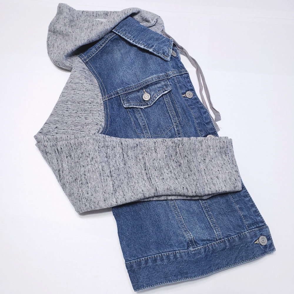 MUDD Hoodie Jean Jacket With Jersey Hood & Sleeves L (Juniors)
